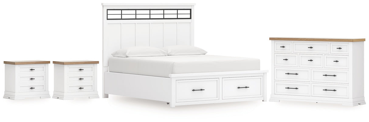 Ashbryn White/Natural California King Panel Storage Bed with Dresser and 2 Nightstands from Ashley - Luna Furniture