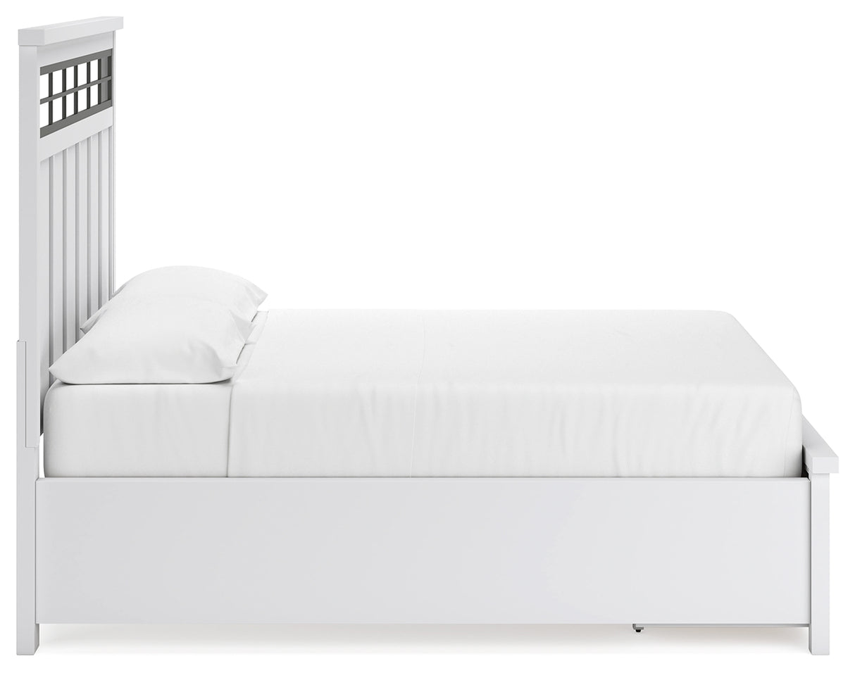 Ashbryn California King Panel Storage Bed with Mirrored Dresser and 2 Nightstands in White/Natural from Ashley - Luna Furniture