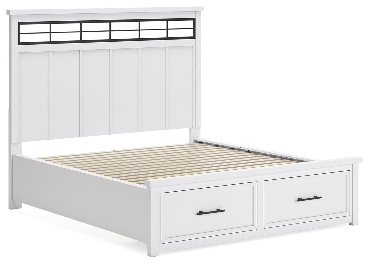 Ashbryn California King Panel Storage Bed with Mirrored Dresser and 2 Nightstands in White/Natural from Ashley - Luna Furniture