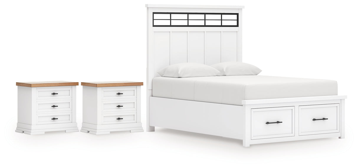 Ashbryn White/Natural King Panel Storage Bed with 2 Nightstands from Ashley - Luna Furniture