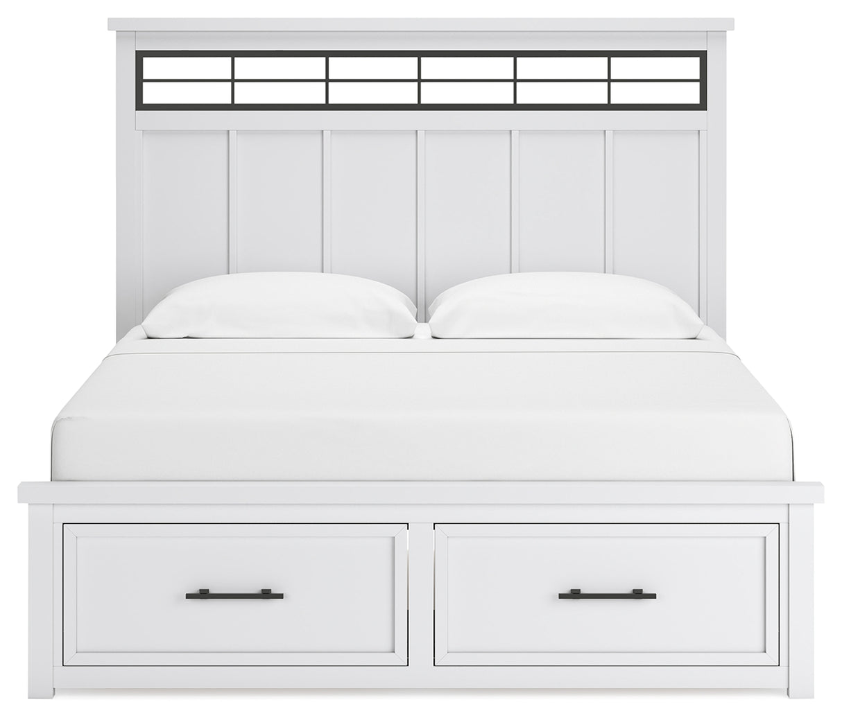 Ashbryn King Panel Storage Bed with Mirrored Dresser and Chest in White/Natural from Ashley - Luna Furniture