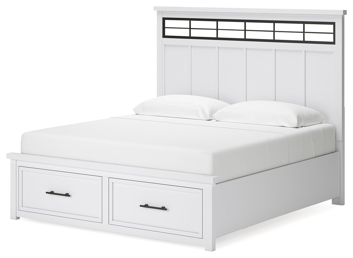 Ashbryn King Panel Storage Bed with Mirrored Dresser and Chest in White/Natural from Ashley - Luna Furniture