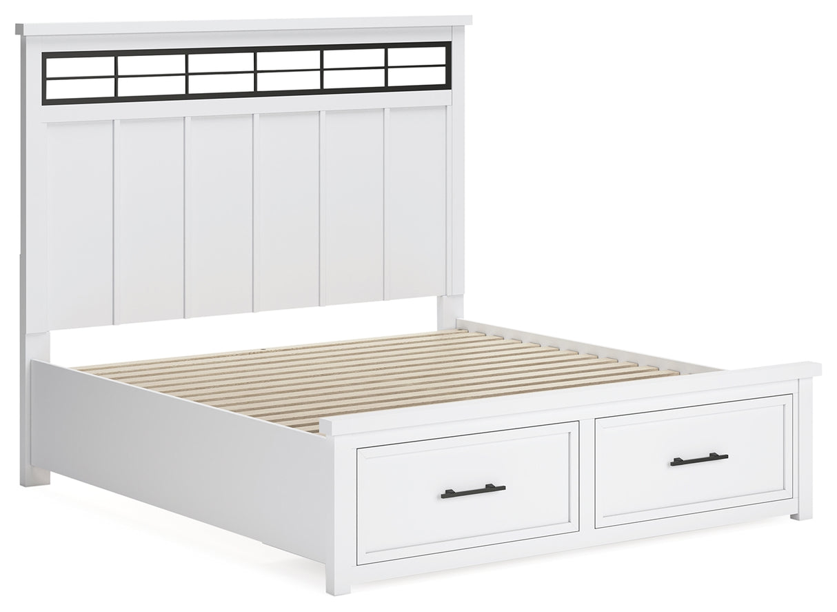 Ashbryn King Panel Storage Bed with Mirrored Dresser and Chest in White/Natural from Ashley - Luna Furniture