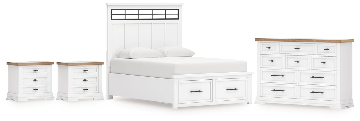 Ashbryn White/Natural Queen Panel Storage Bed with Dresser and 2 Nightstands from Ashley Furniture - Luna Furniture
