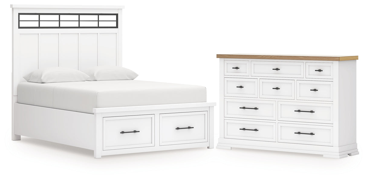 Ashbryn White/Natural Queen Panel Storage Bed with Dresser from Ashley Furniture - Luna Furniture