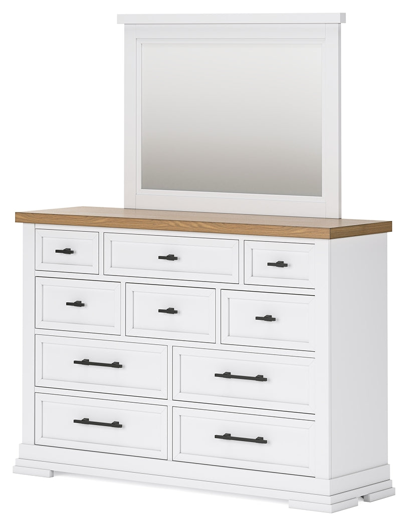 Ashbryn Queen Panel Storage Bed with Mirrored Dresser and 2 Nightstands in White/Natural from Ashley - Luna Furniture