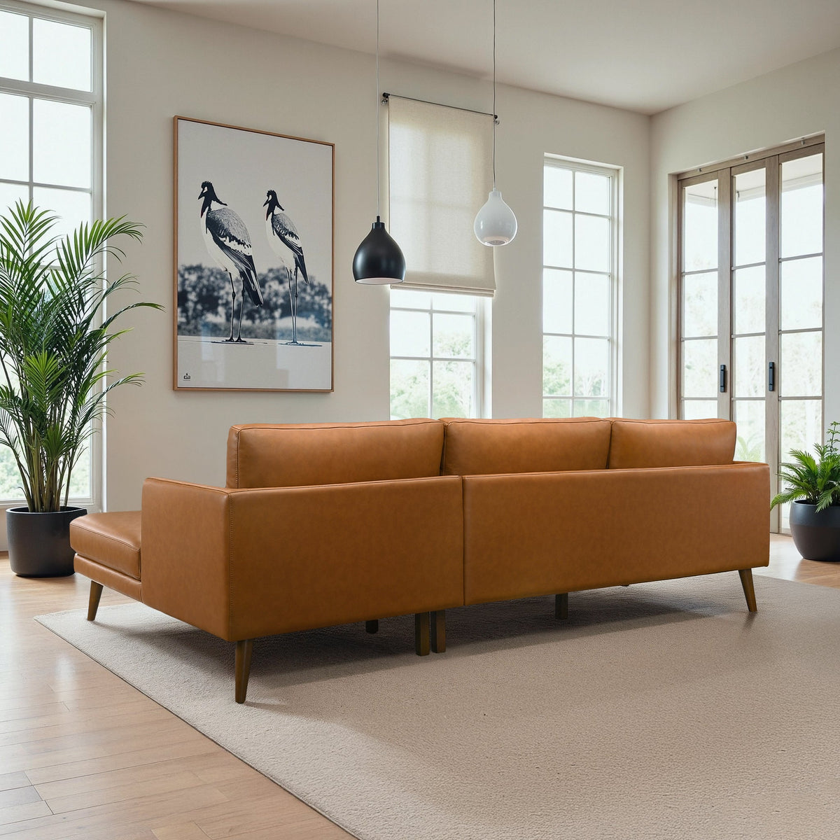 Lore L-Shaped Cognac Vegan Leather Right Sectional Sofa from Ashcroft Furniture - Luna Furniture