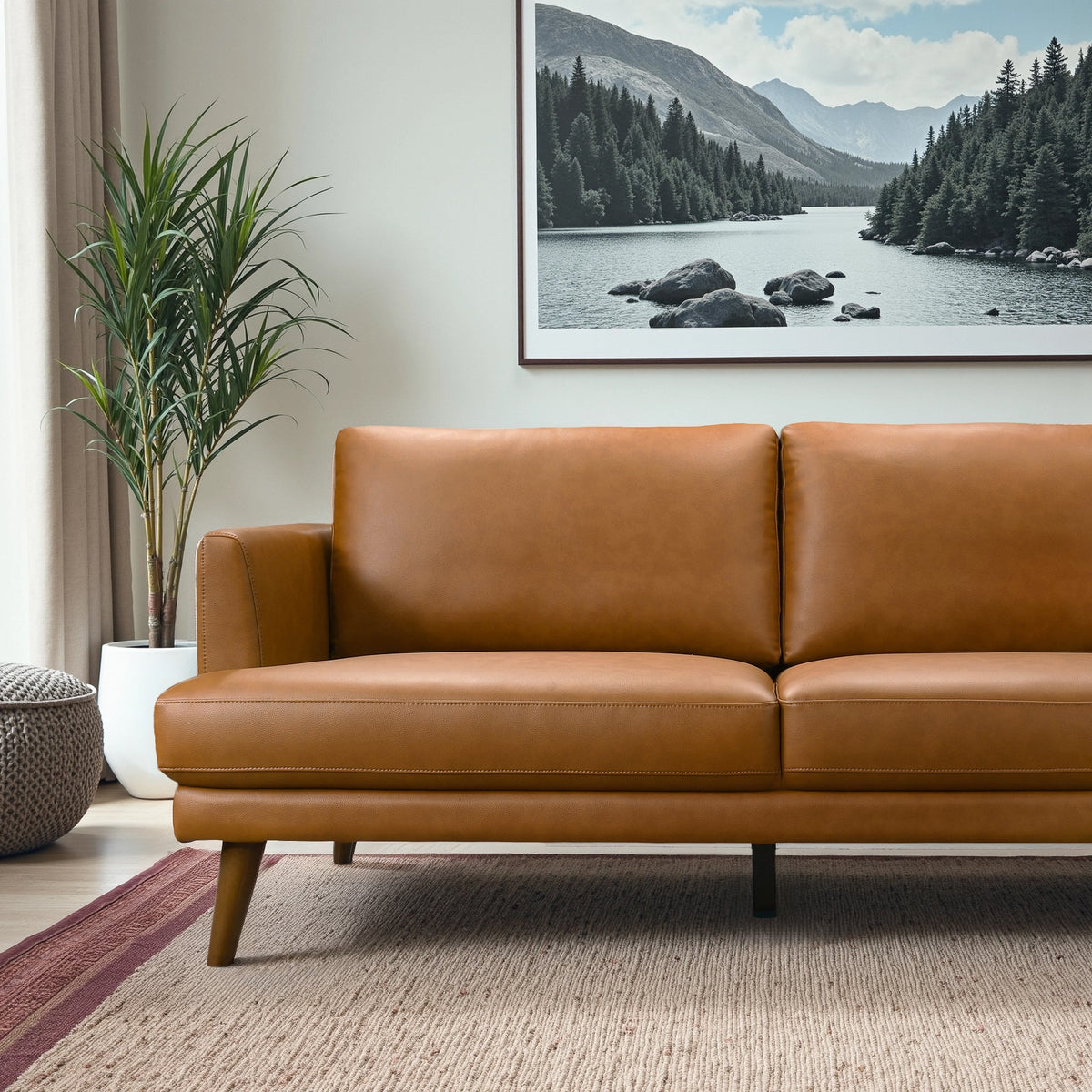 Lore L-Shaped Cognac Vegan Leather Right Sectional Sofa from Ashcroft Furniture - Luna Furniture