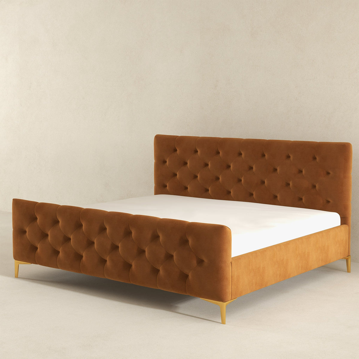 Bailey Velvet Upholstered Platform Bed King / Cognac from Ashcroft Furniture - Luna Furniture