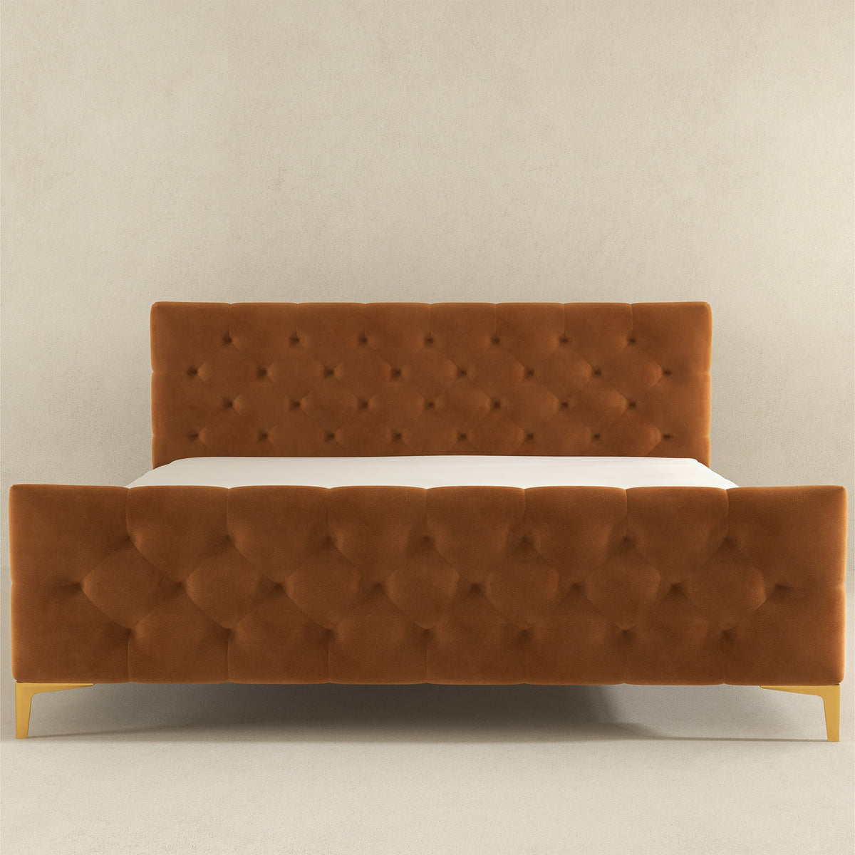 Bailey Velvet Upholstered Platform Bed King / Cognac from Ashcroft Furniture - Luna Furniture