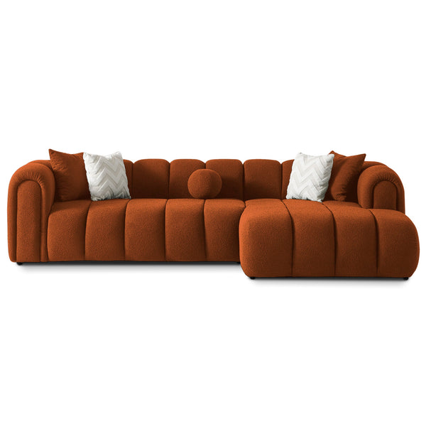 Beatrice Modern Tufted Burnt Orange Boucle Right-Facing Sectional Sofa