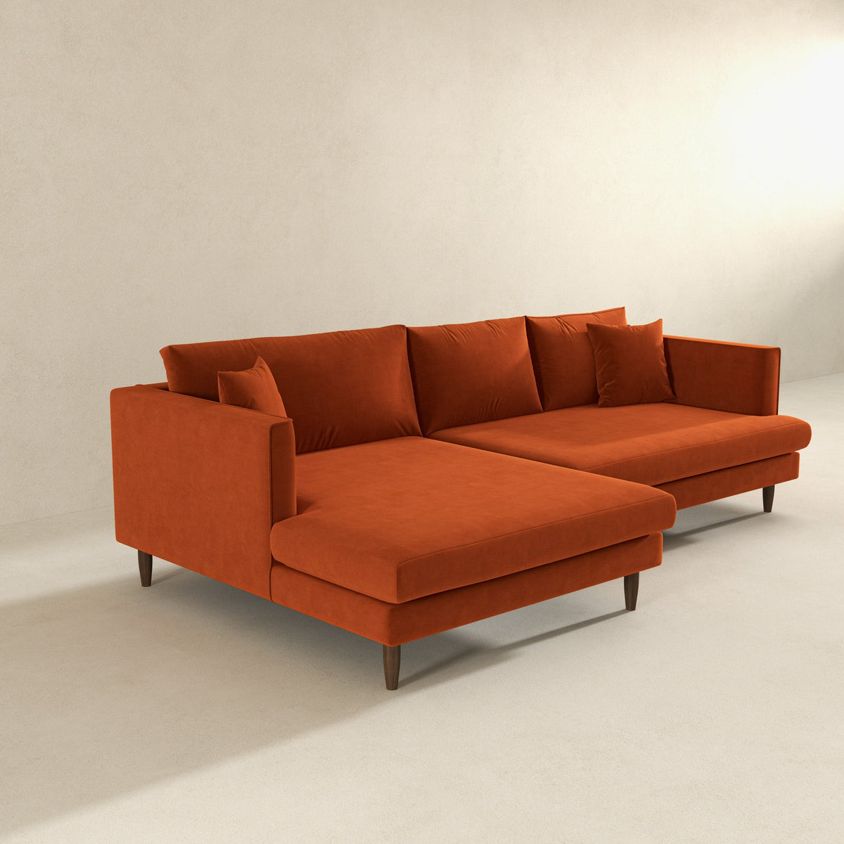 Blake L-Shaped Burnt Orange Velvet Left-Facing Sectional Sofa from Ashcroft Furniture - Luna Furniture