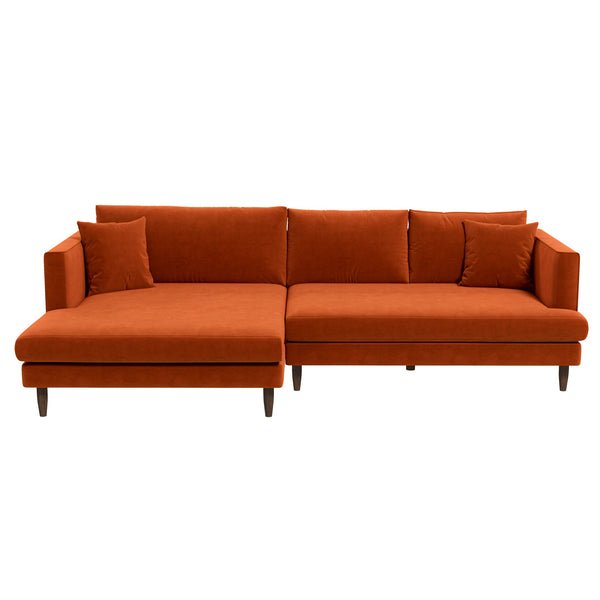 Blake L-Shaped Burnt Orange Velvet Left-Facing Sectional Sofa