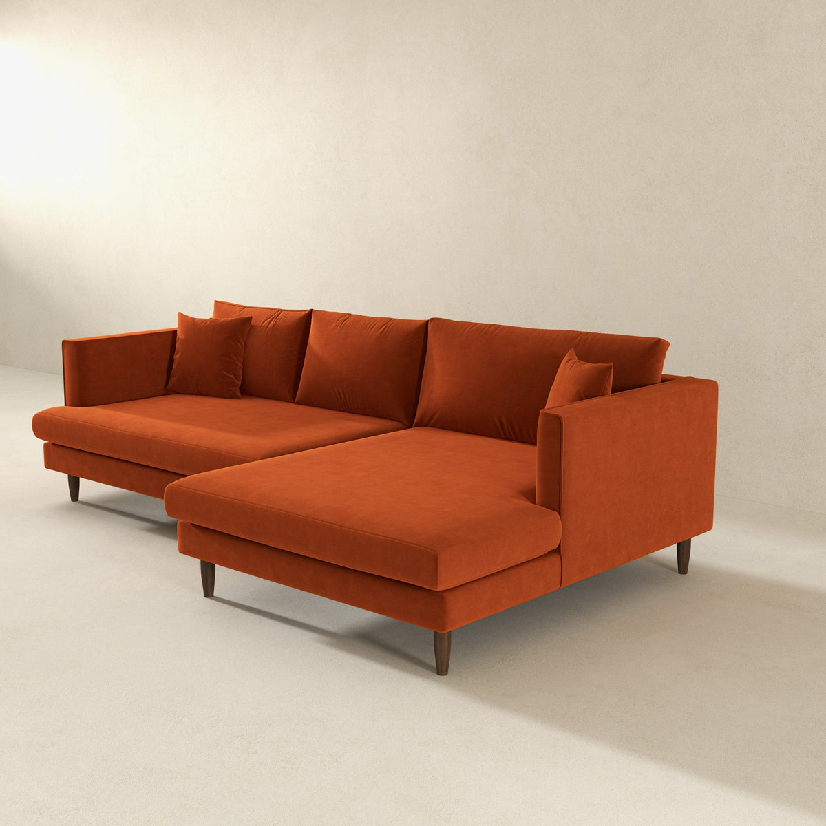 Blake L-Shaped Burnt Orange Velvet Right-Facing Sectional Sofa from Ashcroft Furniture - Luna Furniture