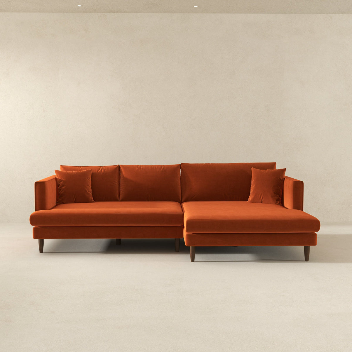 Blake L-Shaped Burnt Orange Velvet Right-Facing Sectional Sofa from Ashcroft Furniture - Luna Furniture