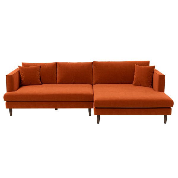 Blake L-Shaped Burnt Orange Velvet Right-Facing Sectional Sofa