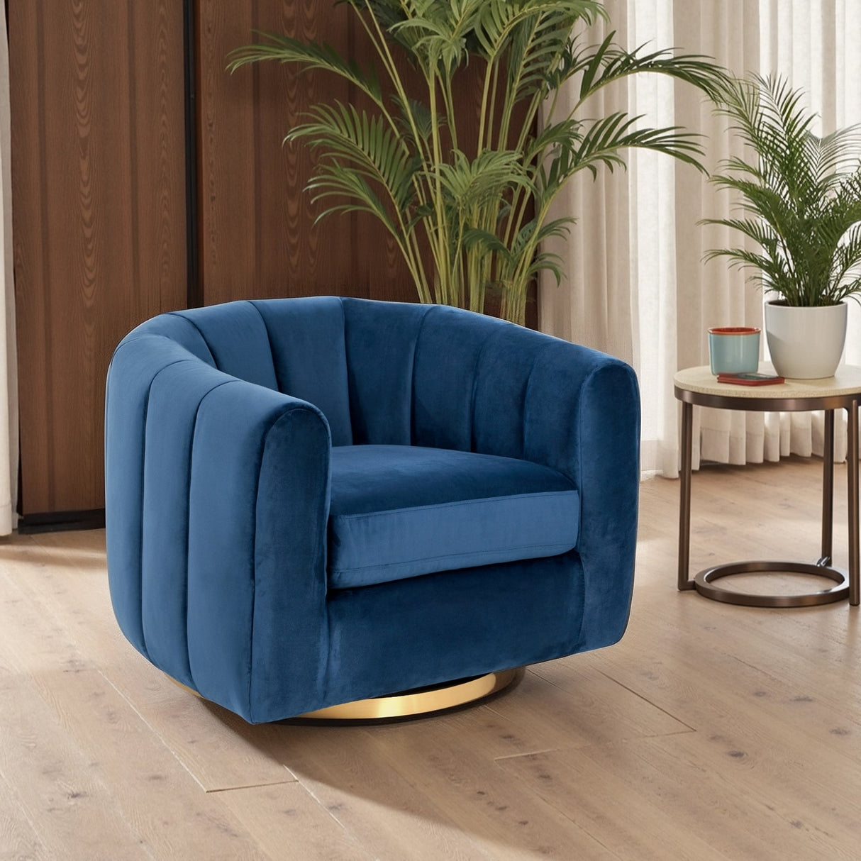 Cosey Navy Blue Velvet Swivel Chair from Ashcroft Furniture - Luna Furniture