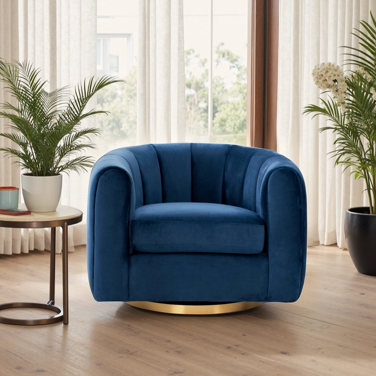 Cosey Navy Blue Velvet Swivel Chair from Ashcroft Furniture - Luna Furniture