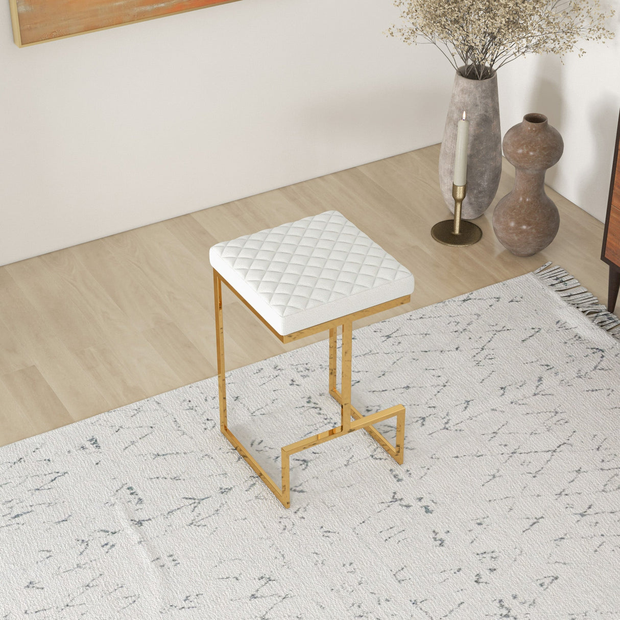 Joel Mid Century Modern Luxury Upholstered Stool 25.5" / Beige Boucle from Ashcroft Furniture - Luna Furniture