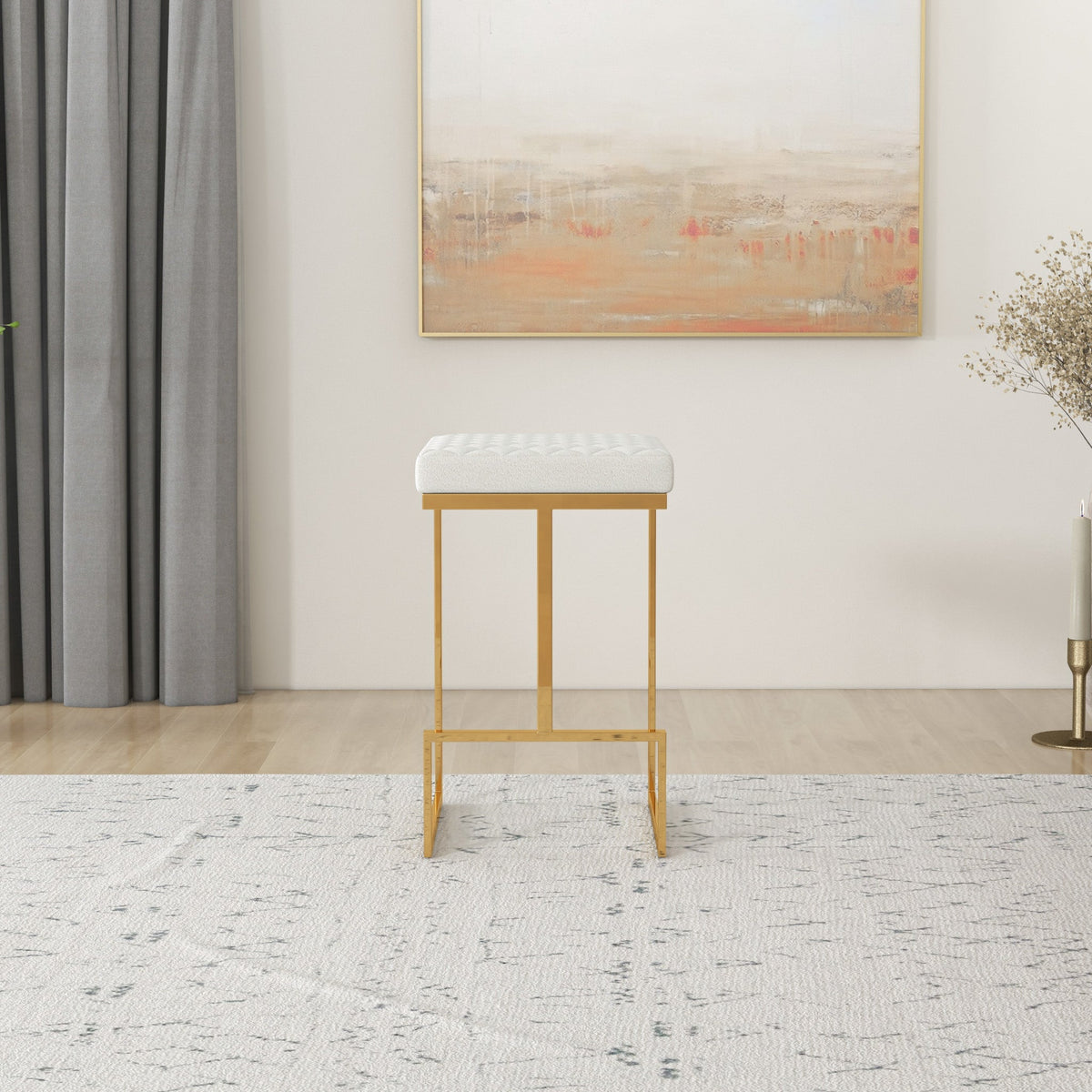 Joel Mid Century Modern Luxury Upholstered Stool 25.5" / Beige Boucle from Ashcroft Furniture - Luna Furniture