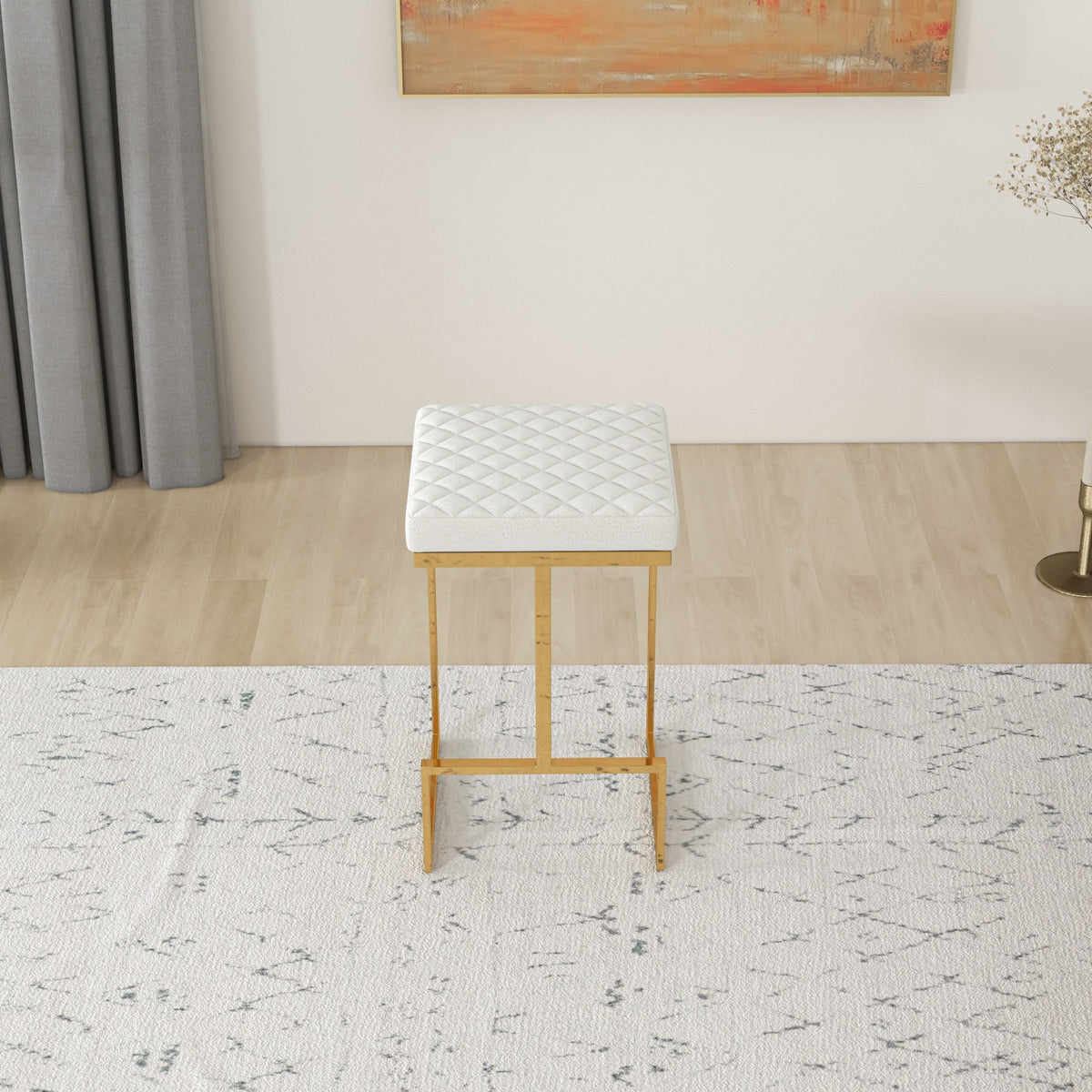 Joel Mid Century Modern Luxury Upholstered Stool 25.5" / Beige Boucle from Ashcroft Furniture - Luna Furniture
