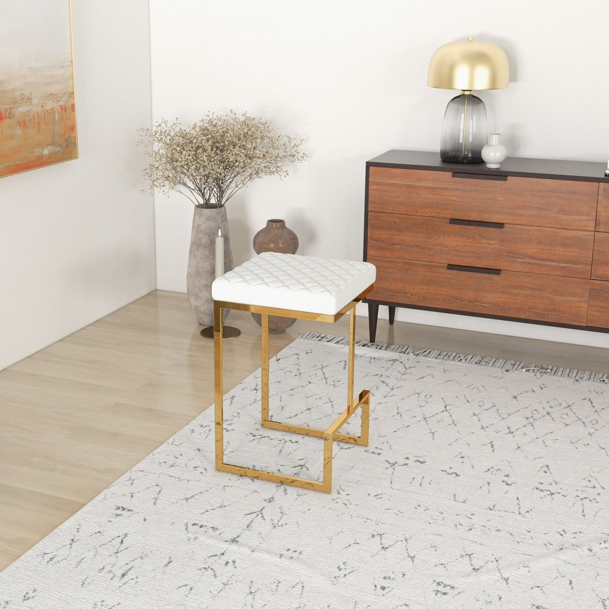 Joel Mid Century Modern Luxury Upholstered Stool 25.5" / Beige Boucle from Ashcroft Furniture - Luna Furniture