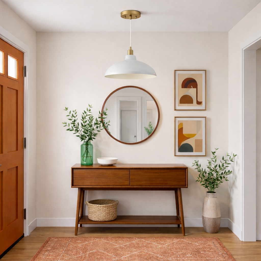 Astral Single Light White Pendant Lamp with Golder Brass Finish for Entrance Kitchen Island 14"D × 8"H from Ashcroft Furniture - Luna Furniture