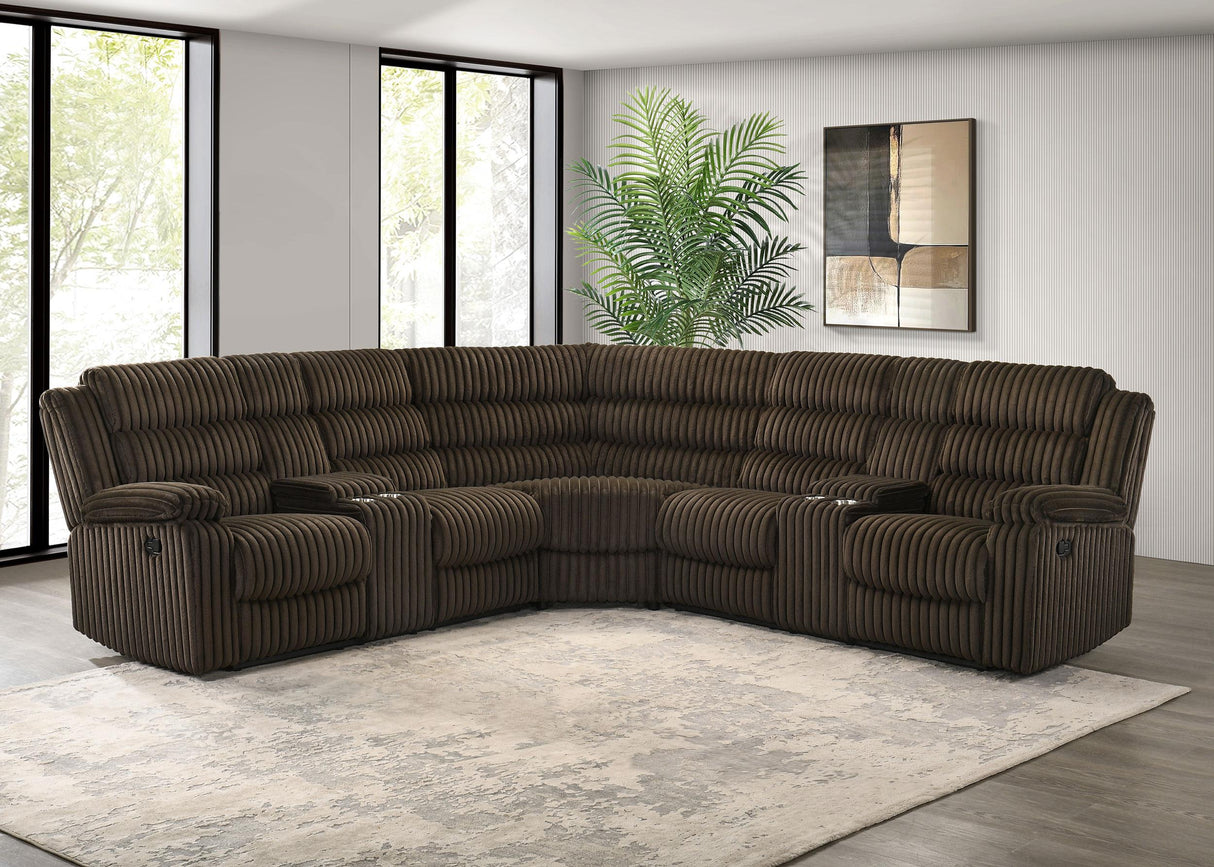 Atkinson Chocolate Upholstered Reclining Sectional Sofa from Coaster - Luna Furniture