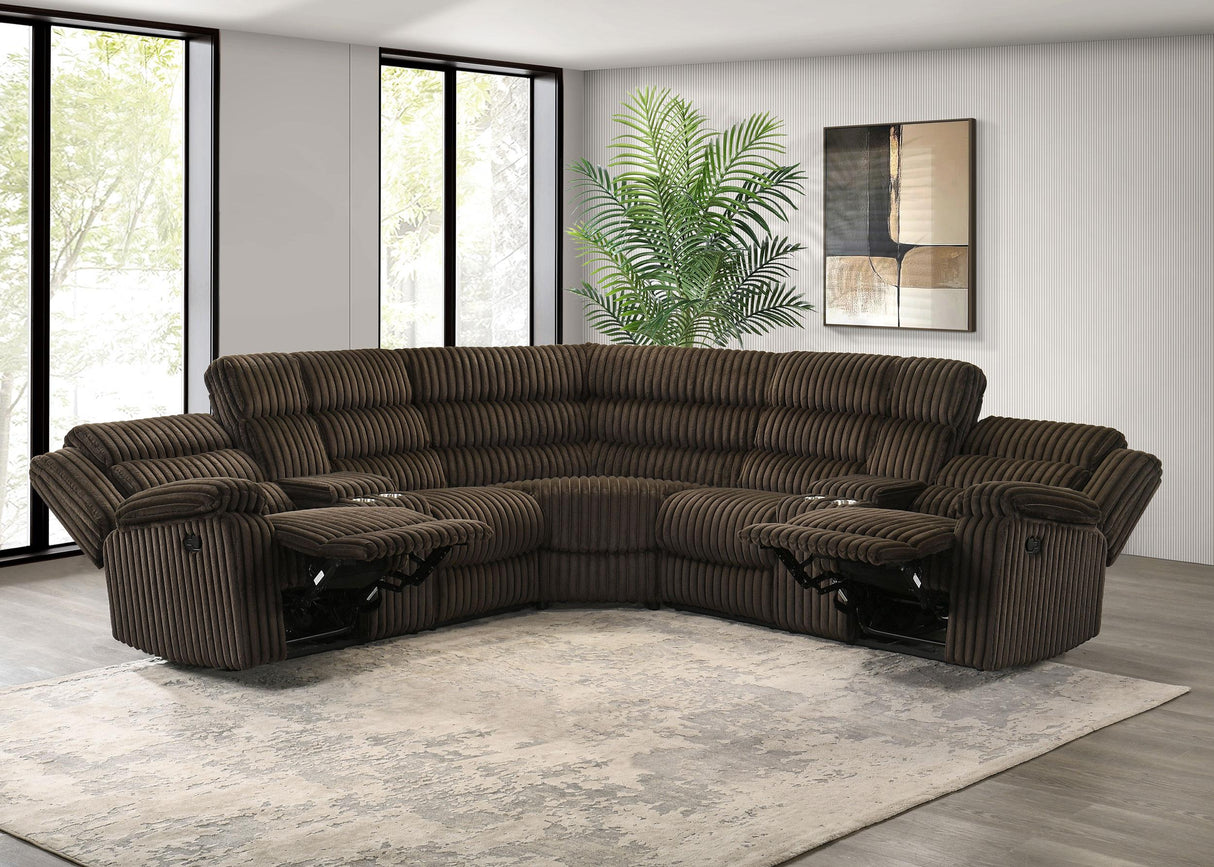 Atkinson Chocolate Upholstered Reclining Sectional Sofa from Coaster - Luna Furniture