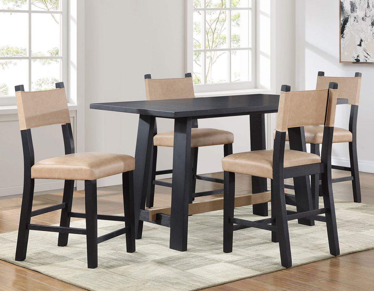 Aubrey 5-Piece 59.5″ Black Finish Counter Dining Set from Steve Silver - Luna Furniture