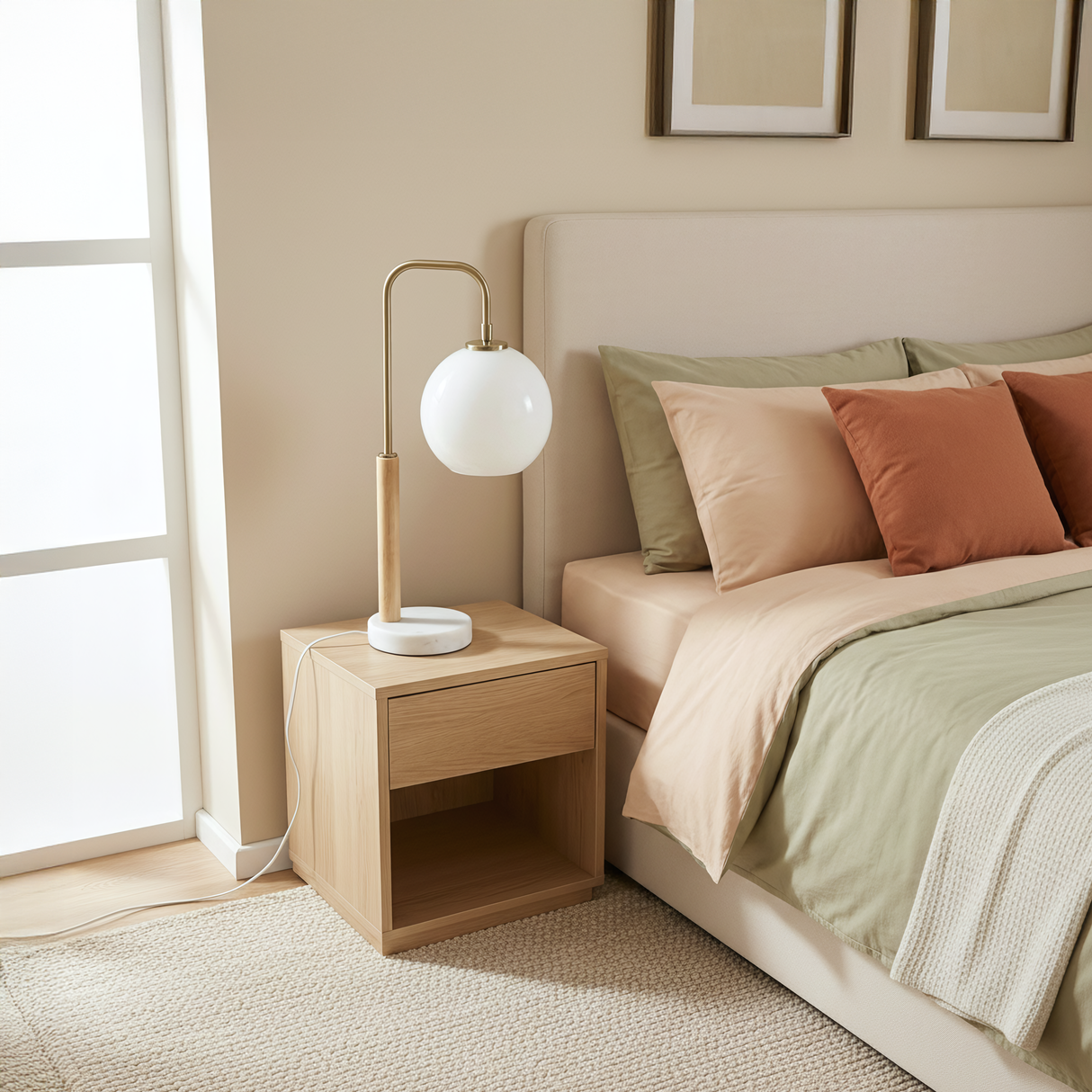 Auris White Globe Lampshade Table Lamp with Marble Base from Ashcroft Furniture - Luna Furniture