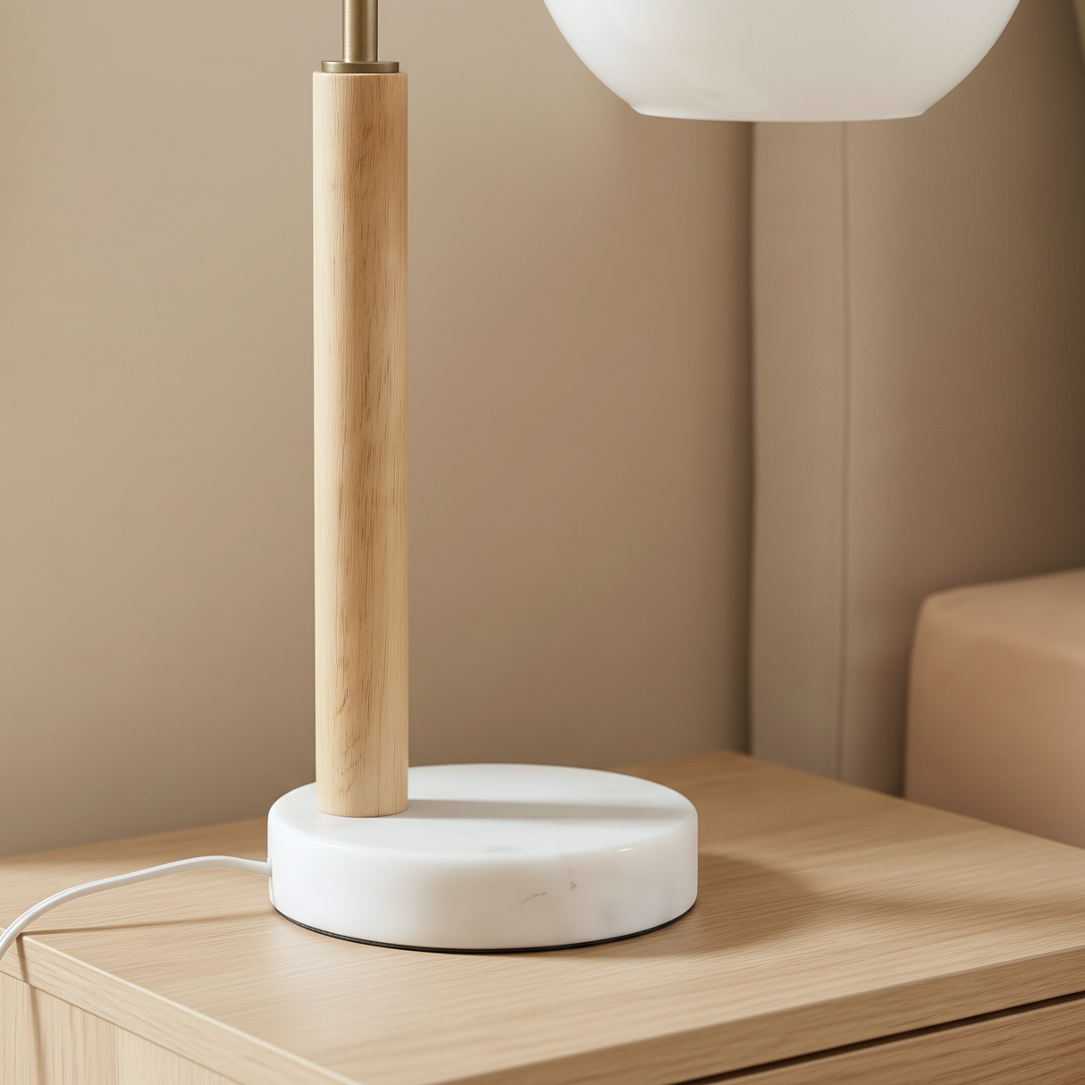 Auris White Globe Lampshade Table Lamp with Marble Base from Ashcroft Furniture - Luna Furniture