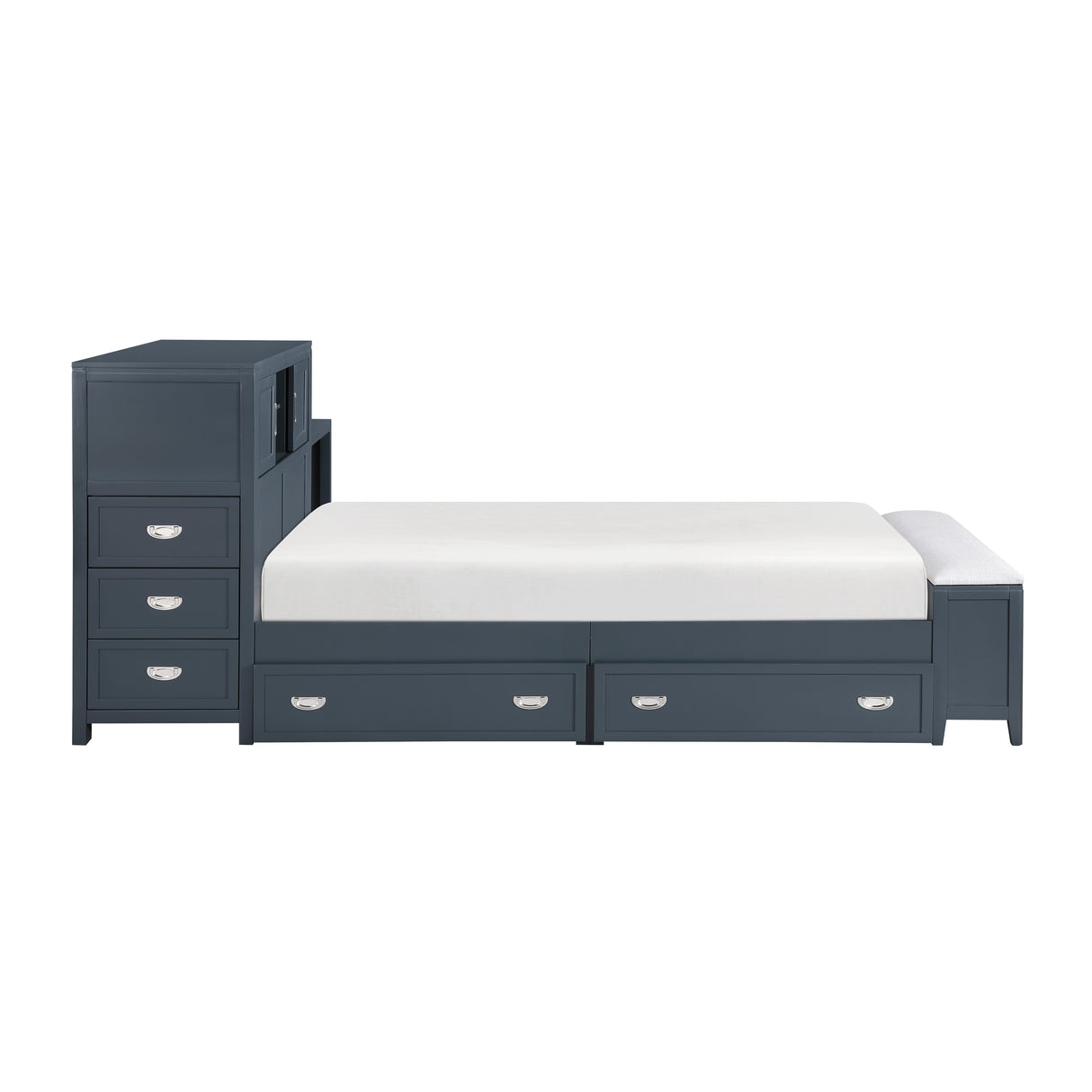 Sloane Navy Blue Twin Bookcase Bed with Hidden Desk, Stool and Storage Bench from Homelegance - Luna Furniture