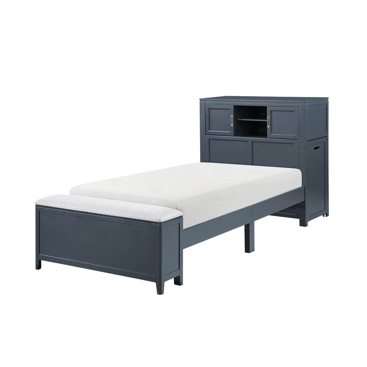 Sloane Navy Blue Twin Bookcase Bed with Hidden Desk, Stool and Storage Bench from Homelegance - Luna Furniture