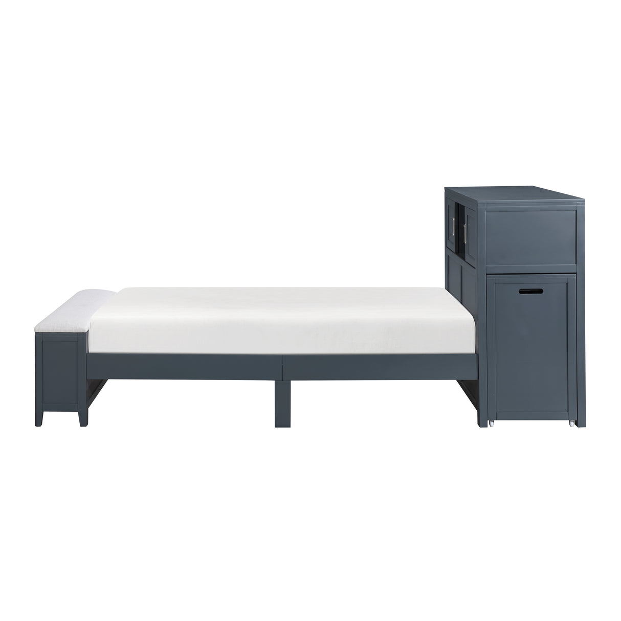 Sloane Navy Blue Twin Bookcase Bed with Hidden Desk, Stool and Storage Bench from Homelegance - Luna Furniture