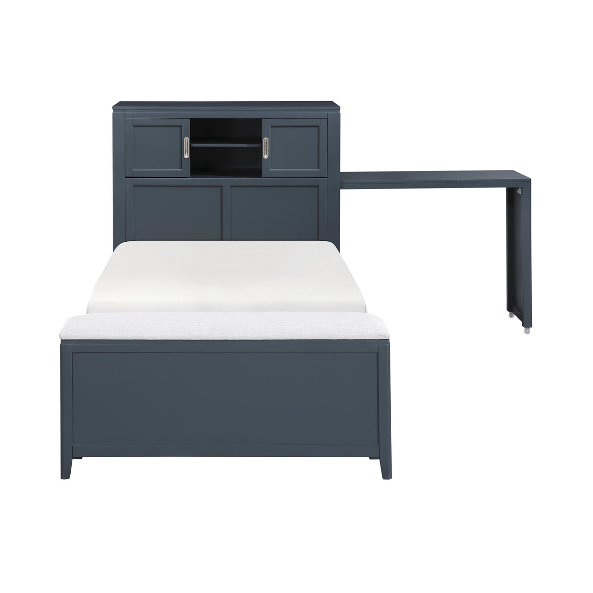 Sloane Navy Blue Twin Bookcase Bed with Hidden Desk, Stool and Storage Bench from Homelegance - Luna Furniture