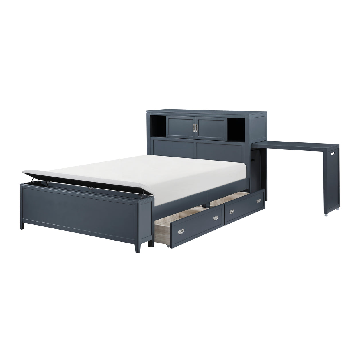 Sloane Navy Blue Full Bookcase Bed with Hidden Desk, Stool and Storage Bench from Homelegance - Luna Furniture