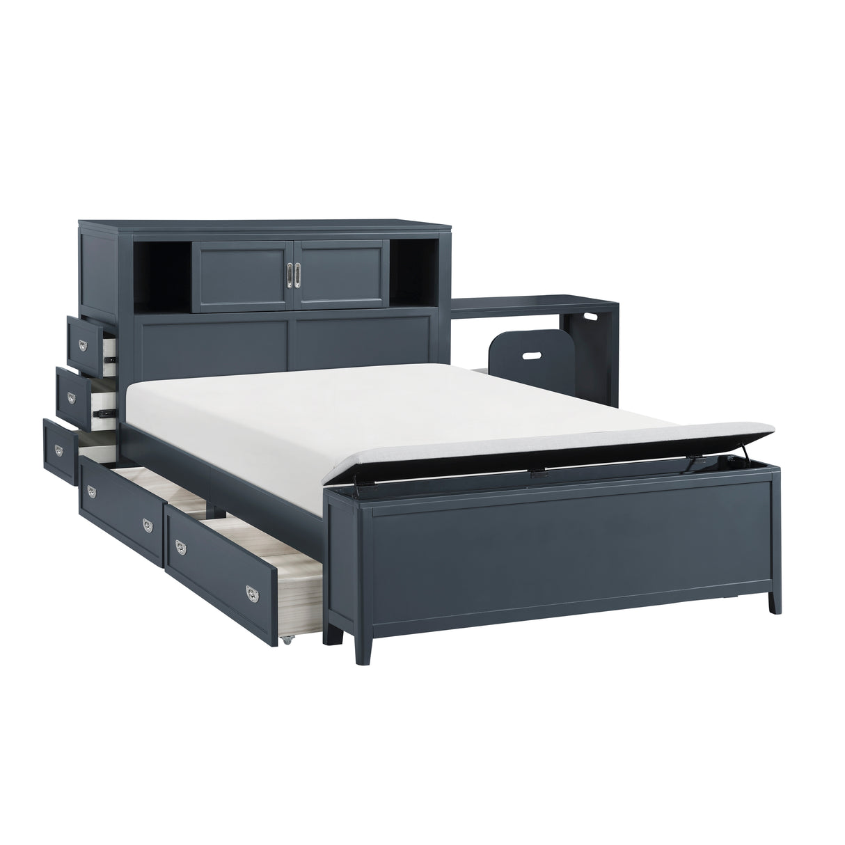 Sloane Navy Blue Full Bookcase Bed with Hidden Desk, Stool and Storage Bench from Homelegance - Luna Furniture