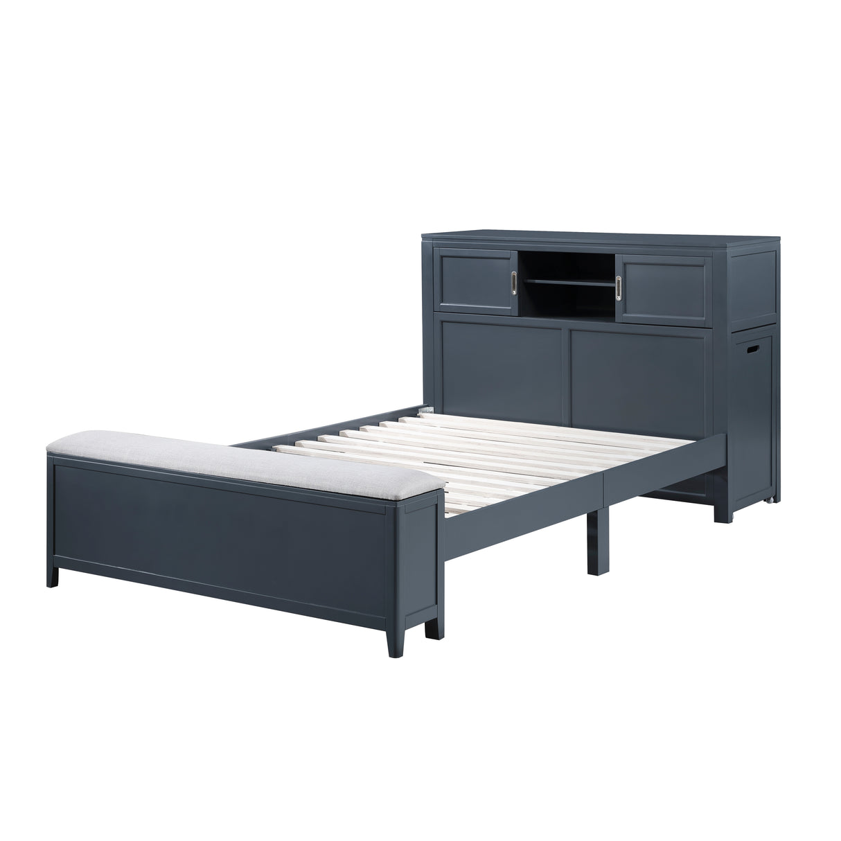 Sloane Navy Blue Full Bookcase Bed with Hidden Desk, Stool and Storage Bench from Homelegance - Luna Furniture