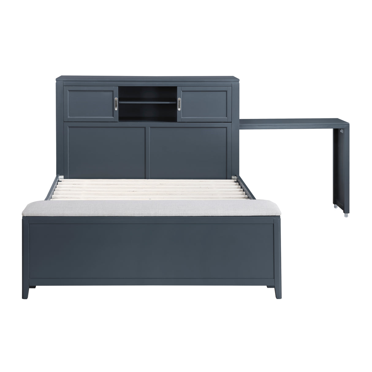 Sloane Navy Blue Full Bookcase Bed with Hidden Desk, Stool and Storage Bench from Homelegance - Luna Furniture