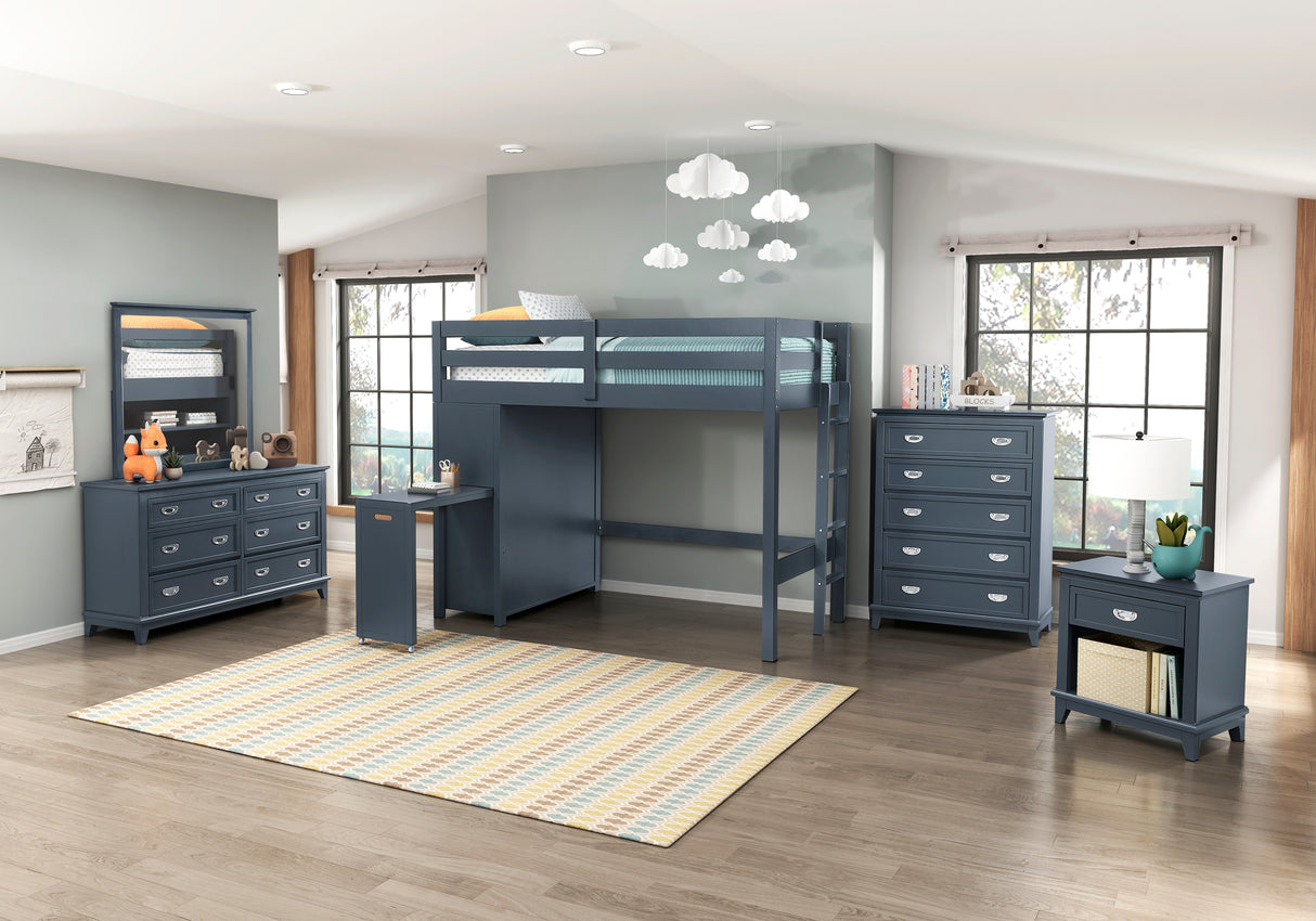 Sloane Navy Blue Twin/Full Loft Bunk Bed with Chest and Hidden Desk from Homelegance - Luna Furniture