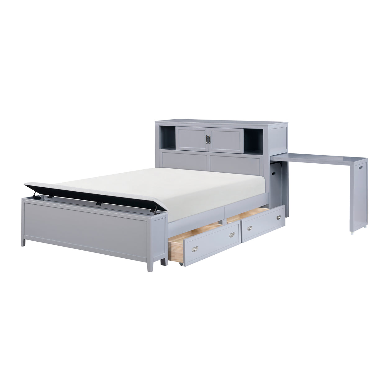 Sloane Gray Full Bookcase Bed with Hidden Desk, Stool and Storage Bench from Homelegance - Luna Furniture
