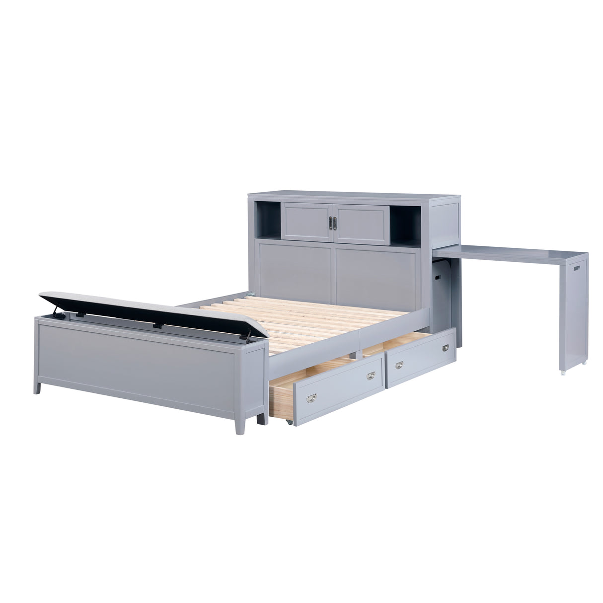 Sloane Gray Full Bookcase Bed with Hidden Desk, Stool and Storage Bench from Homelegance - Luna Furniture