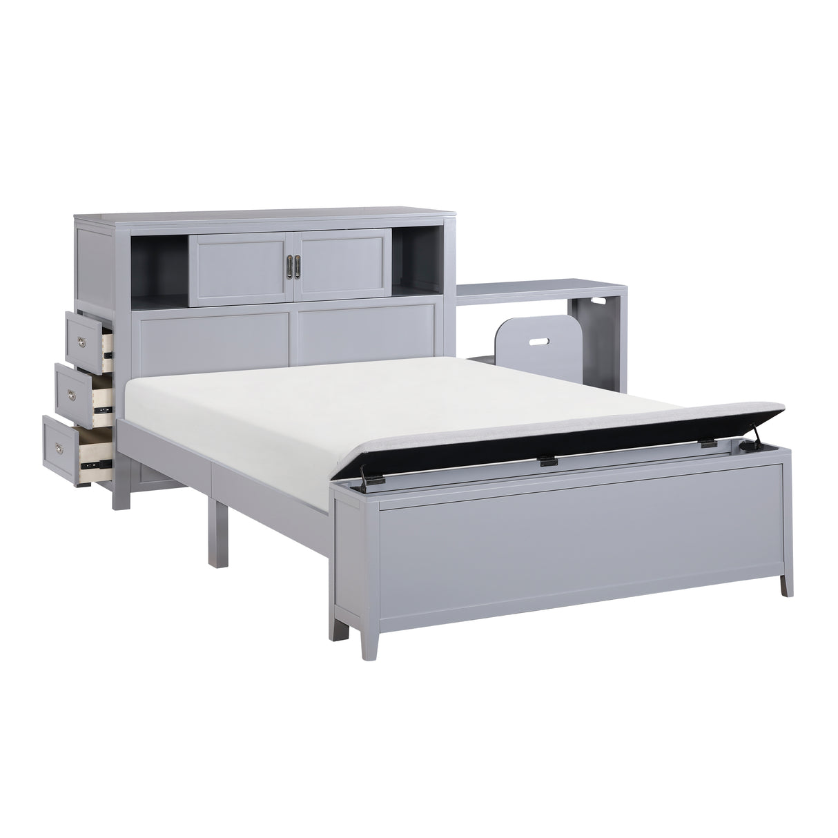 Sloane Gray Full Bookcase Bed with Hidden Desk, Stool and Storage Bench from Homelegance - Luna Furniture