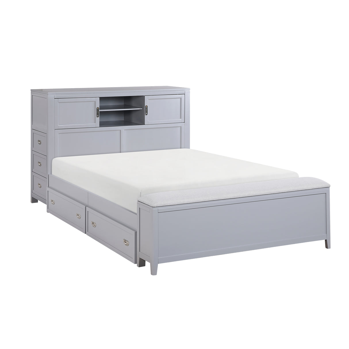 Sloane Gray Full Bookcase Bed with Hidden Desk, Stool and Storage Bench from Homelegance - Luna Furniture