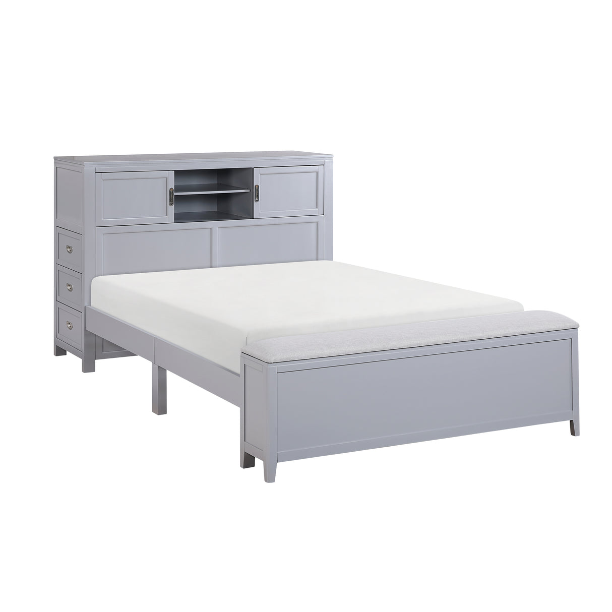 Sloane Gray Full Bookcase Bed with Hidden Desk, Stool and Storage Bench from Homelegance - Luna Furniture