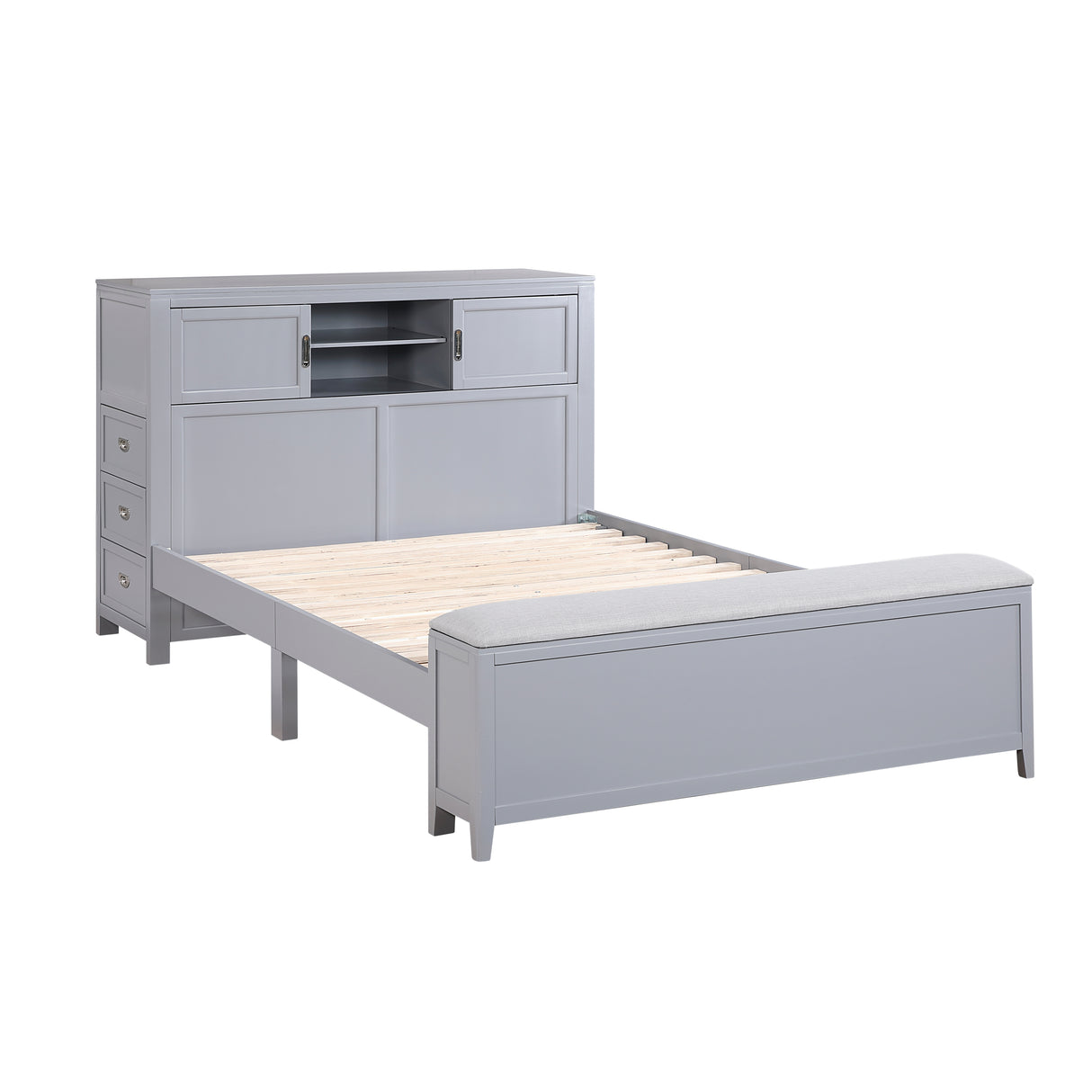 Sloane Gray Full Bookcase Bed with Hidden Desk, Stool and Storage Bench from Homelegance - Luna Furniture