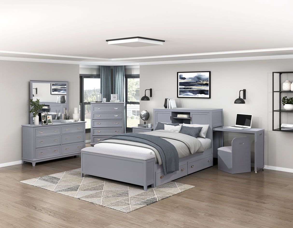 Sloane Gray Full Bookcase Bed with Hidden Desk, Stool and Storage Bench from Homelegance - Luna Furniture