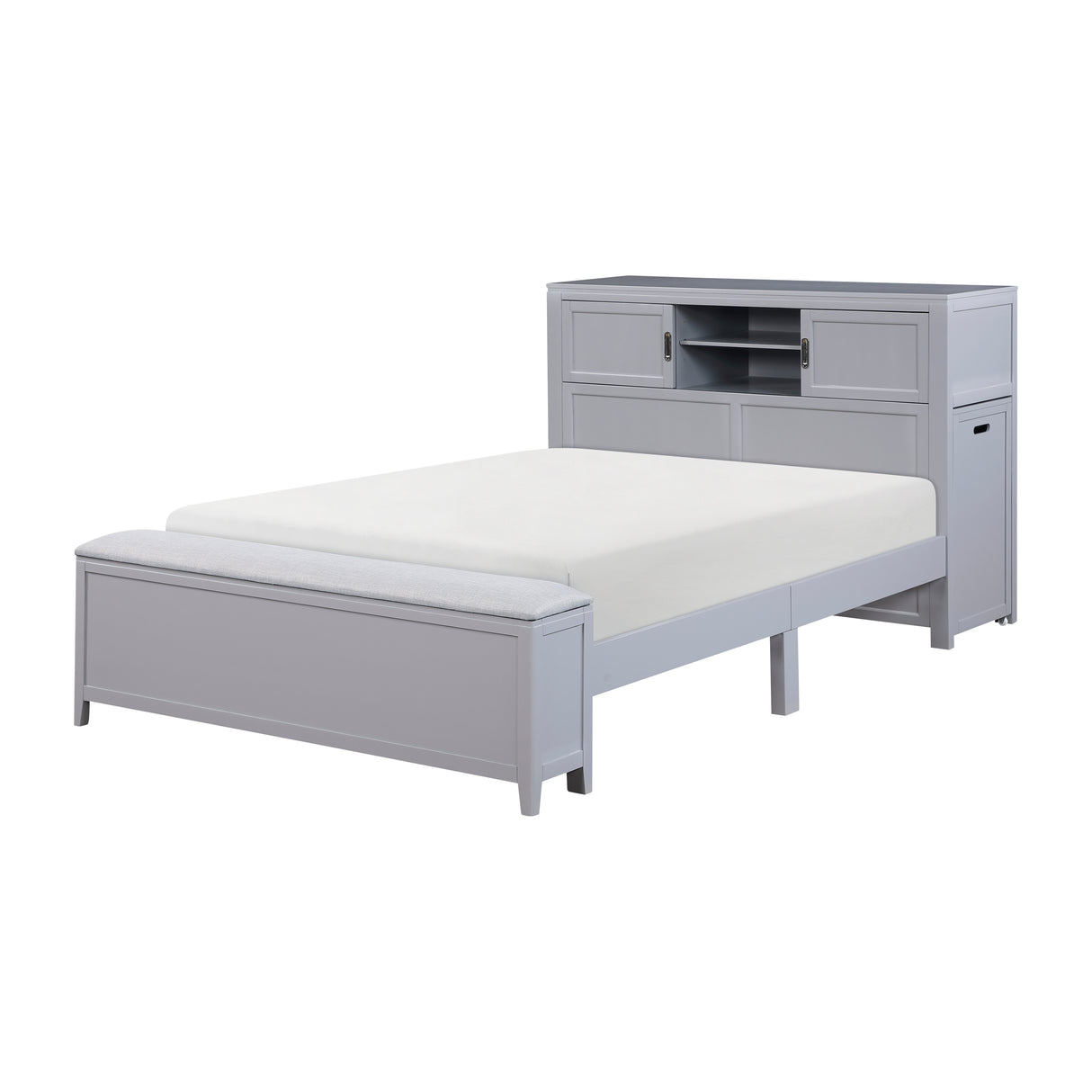 Sloane Gray Full Bookcase Bed with Hidden Desk, Stool and Storage Bench from Homelegance - Luna Furniture