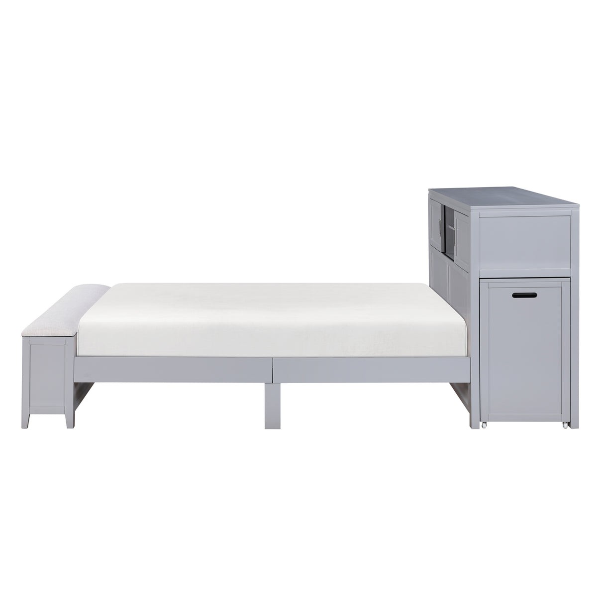 Sloane Gray Full Bookcase Bed with Hidden Desk, Stool and Storage Bench from Homelegance - Luna Furniture